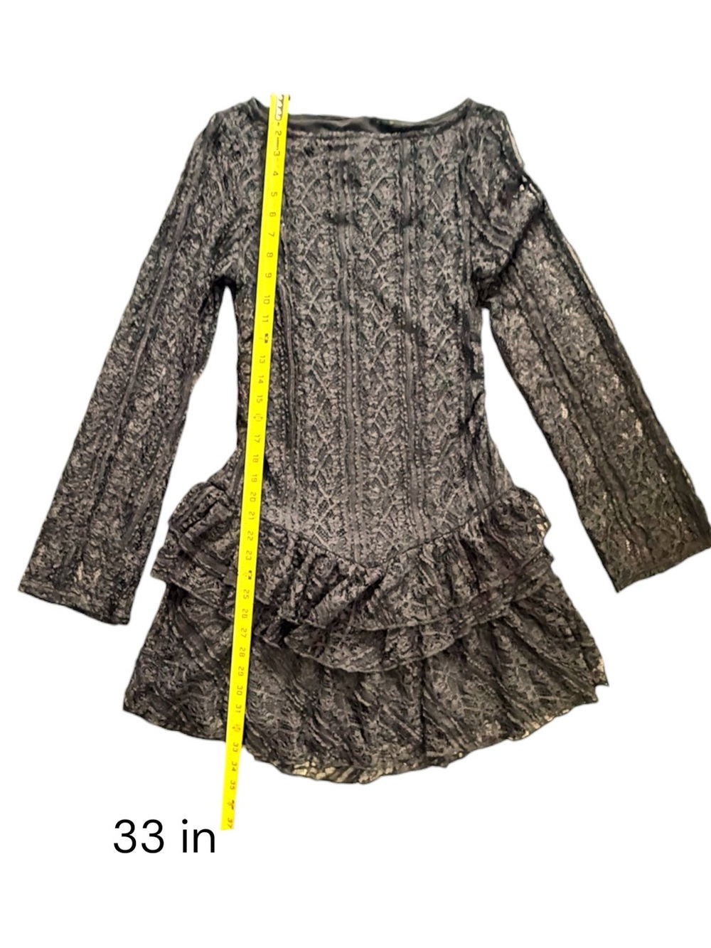 Free People Lace Mini Dress Women Black Long Sleeve Tiered Ruffle Sz M NWT - Picture 6 of 12